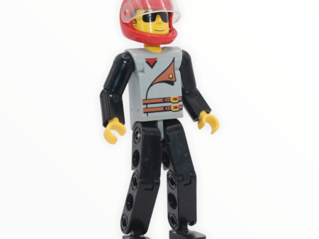 Technic Figure with black legs, light gray top with two belts (red helmet) Fashion