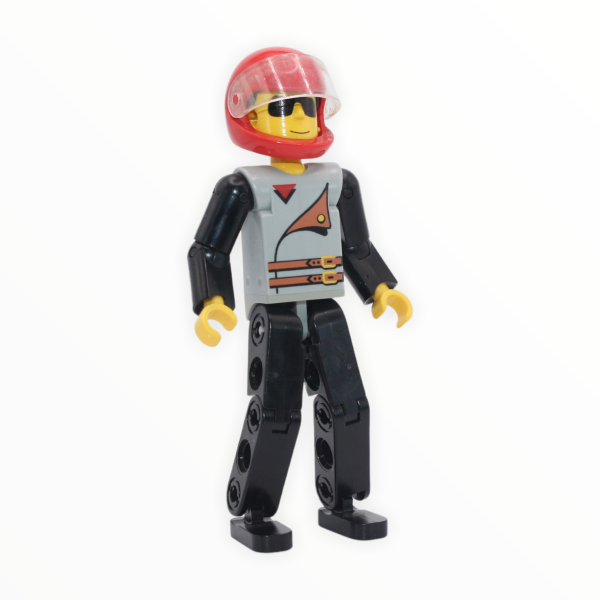 Technic Figure with black legs, light gray top with two belts (red helmet) Fashion